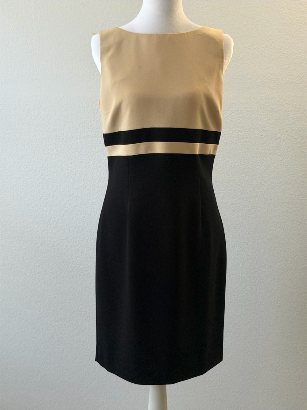 Ann Taylor Two-Tone Black and Tan Sleeveless Sheath Dress